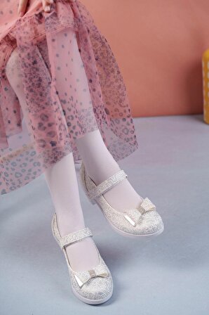 Topuklu Gri Sarmaşık Kız Çocuk Ayakkabı