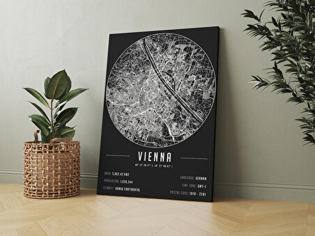 Viyana 50x70 cm Şehir Haritası Kanvas Tablo