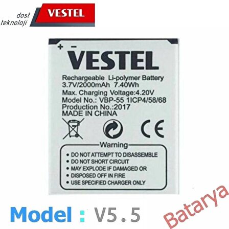 Vestel V5.5 Batarya Vestel V 5.5  Uyumlu Batarya