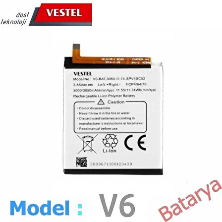 Vestel V6 Batarya Vestel Venüs V6  Uyumlu Batarya