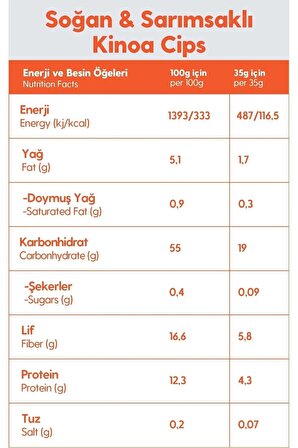 35g Glutensiz Vegan Yağsız Soğan Sarımsak Kinoa Cipsi