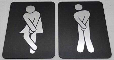 WC Tuvalet İşareti, Espirili Bay Ve Bayan, Pleksi Aynalı Takım ( 2 Adet ),  18X12 Cm