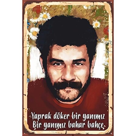 Ahmet Kaya Yaprak Döker Bir Yanımız Retro Ahşap Poster