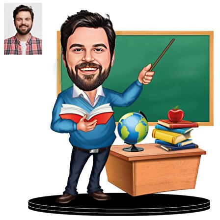 Kişiye Özel Öğretmen Erkek Karikatürlü 3D Ahşap Biblo,Sevgiliye Hediye,Doğum Günü Hediyesİ,