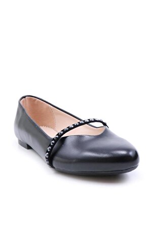 Sedef 0459 Kadın Siyah Günlük Taşlı Babet Ayakkabı