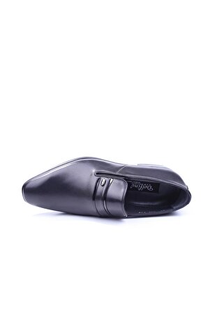 Delfino 447 Erkek Hakiki Deri Siyah Bağcıksız Klasik Kauçuk Ayakkabı 
