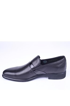 Burç 2213 Erkek Siyah Hakiki Deri Klasik Bağcıksız Ayakkabı 