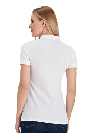 Polo Yaka Pamuklu Kadın T-shirt Beyaz-S
