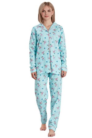 Woolnat Queen Pamuklu Kız Çocuk Pijama Takımı Mint-14 Yaş
