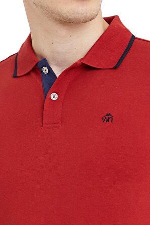Polo Yaka Çizgili Pamuklu Erkek T-shirt Bordo-M