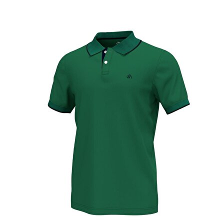 Polo Yaka Çizgili Pamuklu Erkek T-shirt Yeşil-S