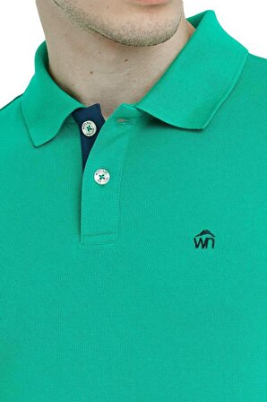 Polo Yaka Pamuklu Erkek T-shirt Yeşil-L