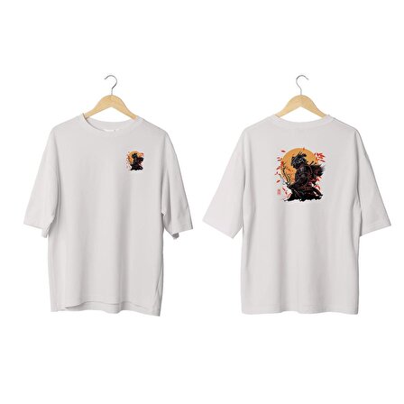 Wicold Flower Samurai Baskılı Oversize T-Shirt Erkek Tişört Unisex Tişört Kadın Tişört