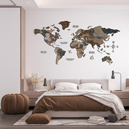 Bunn Ahşap Dünya Haritası (150x75)cm