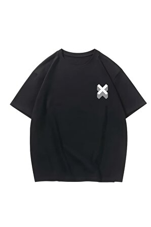 %100 Pamuk X-Katman Baskılı Siyah Unisex  Bisiklet Yaka T-shirt, Penye S-M-L-XL