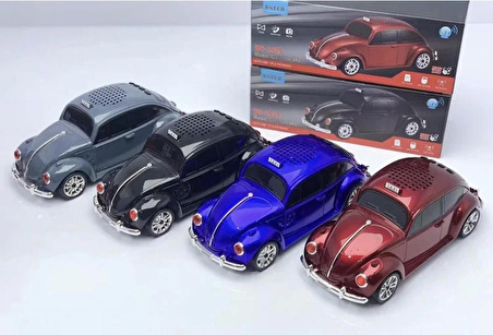 WSTER WS-1939 BEETLE Araba Görünümlü Taşınabilir Kablosuz Bluetooth Hoparlör ve Radyo MAVİ