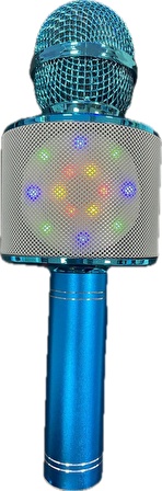 WS-858L Led Işıklı Bluetooth Hoparlörlü Karaoke Mikrofon MAVİ