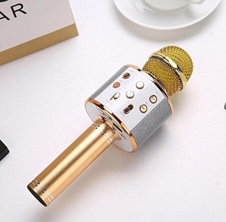 WS-858L Led Işıklı Bluetooth Hoparlörlü Karaoke Mikrofon GOLD