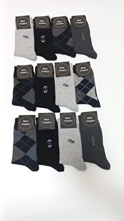 Erkek Karışık Renk ve Desen 12 li Erkek Soket Çorap