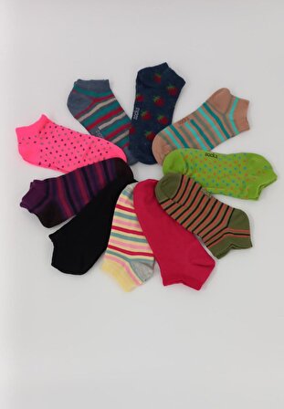 Kadın Model 1 Karışık Renk ve Desen 10 lu Patik Çorap