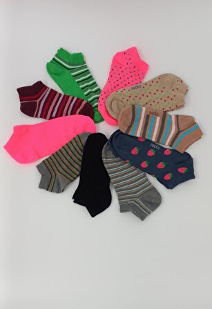Kadın Model 2 Karışık Renk ve Desen 10 lu Patik Çorap