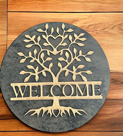 Welcome Yazılı Ağaç Kapı Süsü