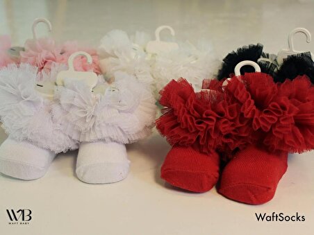 Pembe Bebek Çorabı, Dantelli Bebek Çorabı, Tüllü Bebek Çorabı, Yenidoğan Bebek Hediyeleri, 5 Renk Seçeneği (Beyaz, Krem, Pembe, Kırmızı, Siyah)