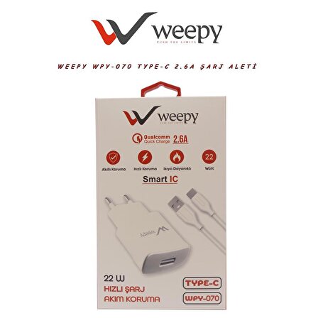 Weepy WPY-070 Type-C Hızlı Şarj Aleti Beyaz
