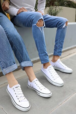 Tomiross Unısex Beyaz Beyaz Garantili Ortopedik Keten Günlük Kullanım Sneaker Ayakkabı X-STAR-7284