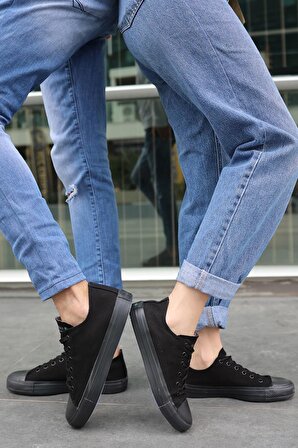 Tomiross Unısex Siyah Siyah  Garantili Ortopedik Keten Günlük Kullanım Sneaker Ayakkabı X-STAR-7284
