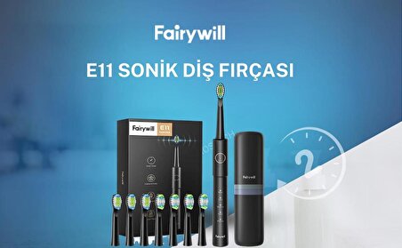 Fairywill E11 Sonic Şarj Edilebilir Diş Fırçası 5 Farklı Temizleme Modu + 8 Yedek Başlıklı Seyahat Kiti