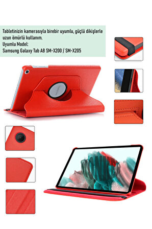Monker Samsung Galaxy Tab A8 X200 Uyumlu Kırmızı 10.5 inç Tablet Kılıfı Dönebilen Standlı Suni Deri