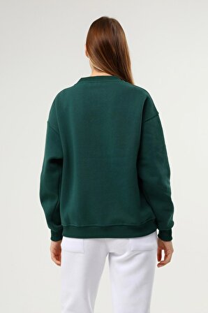 Kadın Baskılı Şardonlu Sweatshirt Yeşil Renk