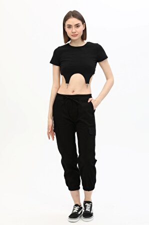 Kadın Paraşüt Pantolon Siyah Renk