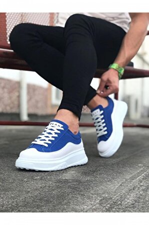 Xramburada Kalın Yüksek Taban Mavi Beyaz Bağcıklı Spor Erkek Ayakkabı