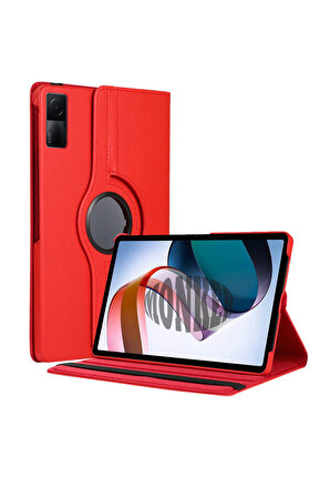 Monker Xiaomi Redmi Pad 10.6 inç Uyumlu Kırmızı Tablet Kılıfı Dönebilen Standlı Suni Deri