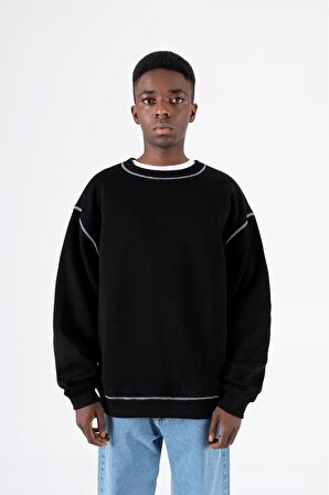 Kontrast Dikiş Oversize Erkek Sweatshirt UK1008SY