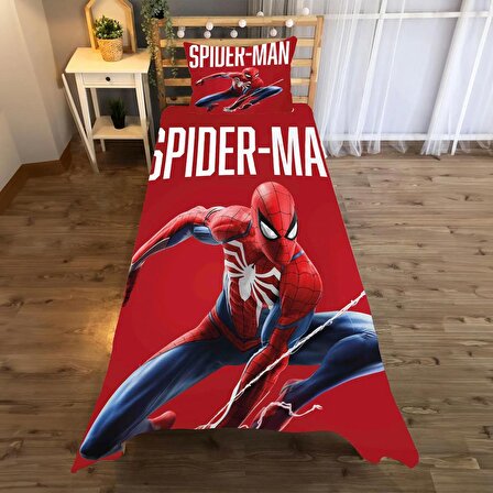kırmızı Spider-Man Desenli Yatak örtüsü ve yastık kılıfı 2li takımı