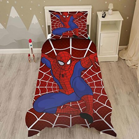 Spiderman Desenli Yatak örtüsü ve yastık kılıfı 2li takımı