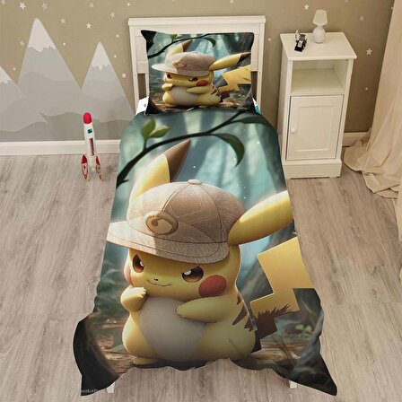 Pokemon  Desenli Yatak örtüsü ve yastık kılıfı 2li takımı