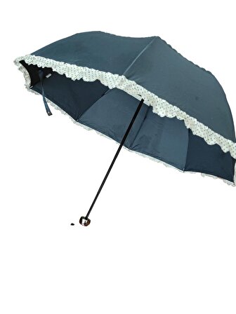 Puantiye Detaylı Kadın Şemsiye Lacivert