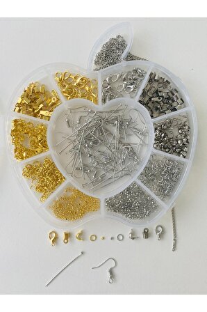 Elma Kutulu Metal Set 1 - Altın Ve Gümüş Küpe Kolye Bileklik Yapım Seti Takı Malzemeleri
