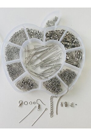 Elma Kutulu Metal Set 2 - Gümüş Küpe Kolye Bileklik Yapım Seti Takı Malzemeleri