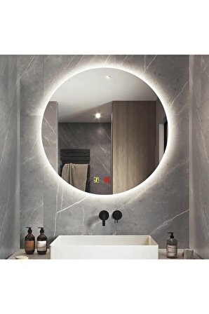 60 cm (çap) Buğu Çözücülü Dokunmatik Işıklı Ledli Yuvarlak Banyo Aynası