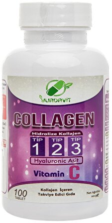 Yurdavit Hidrolize Collagen 900 Mg Type (Tip) 1-2-3 Hyaluronic Acid Vitamin C 3x100 Tablet