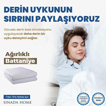 Sinada Ağırlıklı Battaniye Tek kişilik Yorgan 3 Kg Mavi 104x152 %100 Yün Dolgulu  4 Mevsim Kullanılabilir