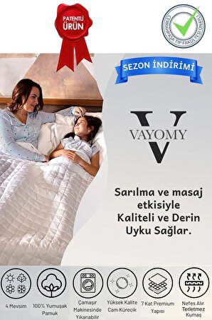 Vayomy Ağırlıklı Battaniye Çift kişilik Yorgan 10 Kg Beyaz 200x220 %100 Yün Dolgulu  4 Mevsim Kullanılabilir