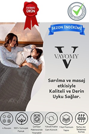 Ağırlıklı Battaniye Tek Kişilik Yorgan 6 Kg Gri 155x215 %100 Pamuk 4 Mevsim Kullanılabilir