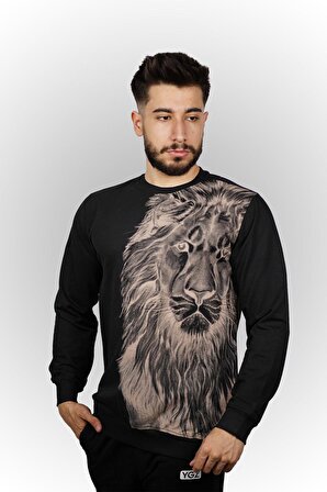 Lion Baskılı Erkek Sweatshirt