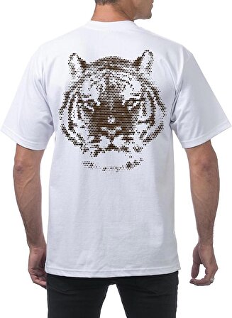 YKD Oversize Tiger Baskılı Oversize Beyaz Tshirt